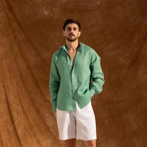 NOVA Mens Linen Shirt – Mens Summer Shirt - White Linen Shirt - Natural Fabric Shirt – Men Linen Resort Wear  - Mens Linen Button Up Shirt