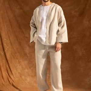 Men’s Linen Jacket – Lightweight Linen Cardigan, Stylish Linen Outerwear, Modern Linen Outfit, Gift for Him, Minimalist Jacket