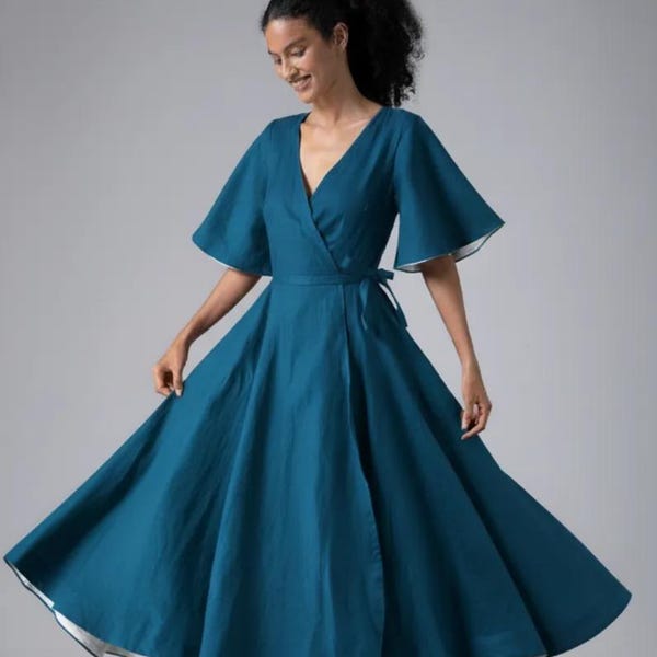 Linen Dress with Belt and Pockets ALBA, Classic Linen Dress Women, Linen Midi Dress, Elegant Linen Dress, Simple Wrap Dress, Linen Dress