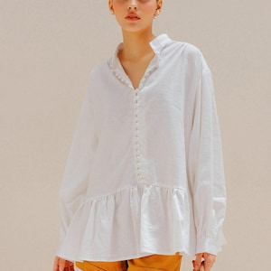 WILLOW Linen Shirt | Puffy Sleeves Shirt | Wrapped Button | Linen Blouse For Women | Victoria Shirt For Her | Plus Size Linen Clothing