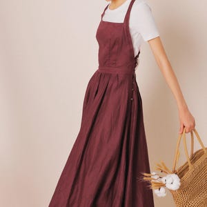 Vestido de lino tipo delantal BREEZE / Vestido delantal con espalda cruzada / Vestido midi de lino / Vestido multiusos para mujer / Ropa de lino de tallas grandes imagen 8