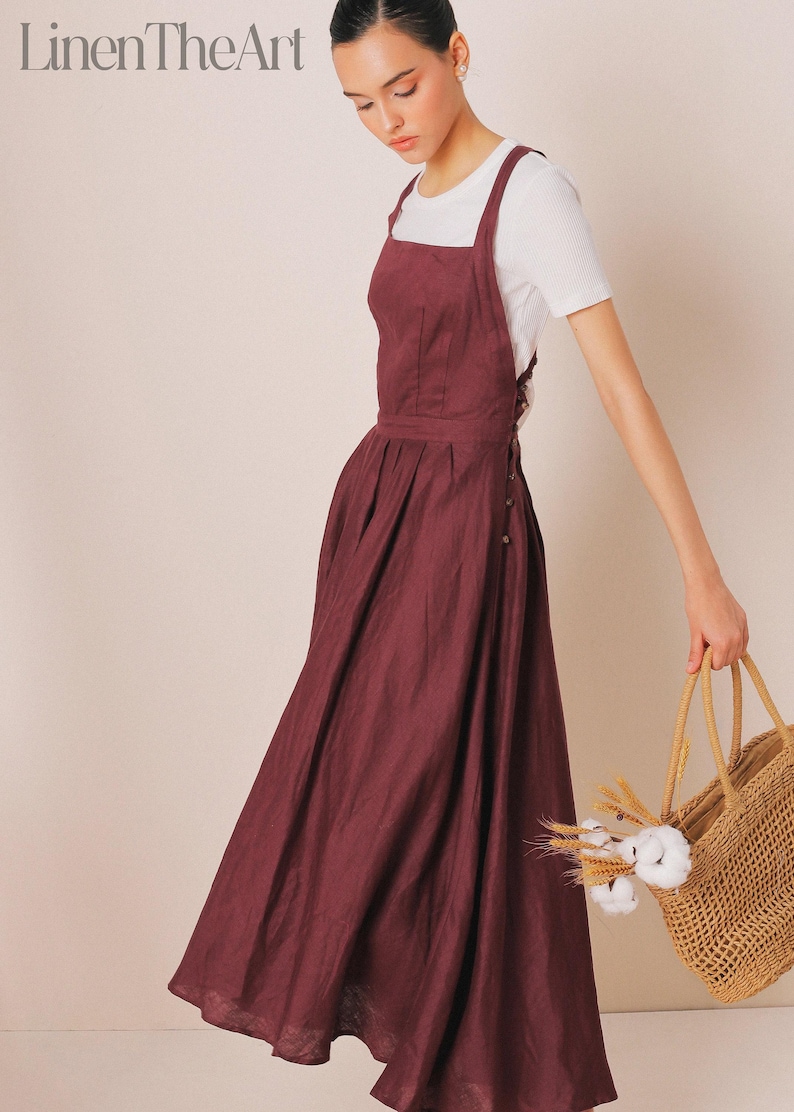 Vestido de lino tipo delantal BREEZE / Vestido delantal con espalda cruzada / Vestido midi de lino / Vestido multiusos para mujer / Ropa de lino de tallas grandes imagen 8