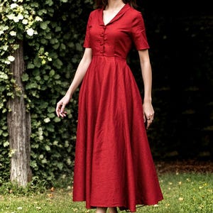 Linen Midi Dress with Pockets RUBY | Vintage Cottagecore Dress | 100% Linen Full Circle Dress | Evening Dress | Retro Dress | Rustic Dress