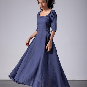 ALBA 100% Linen Dress, Rustic Linen Maxi Dress for Women, Elegant Flowy Linen Dress, Plus Size Clothing, Waist Tie Dress