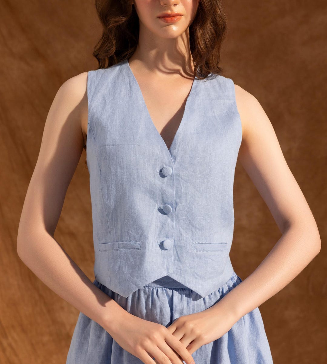 ELITE Linen Vest With Buttons, Linen Vest Women, Linen Vest Top,vneck — free download