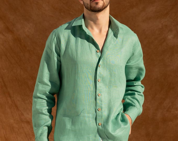 VERNA Mens Linen Shirt – Mens Summer Shirt - White Linen Shirt - Natural Fabric Shirt – Men Linen Resort Wear  - Mens Linen Button Up Shirt