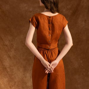 Linen Two-Piece Summer Set – Boat Neck Top and Wide Leg Palazzo Pants – Women Two-Piece set pants - Women Linen Suit Set