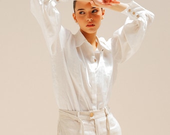 DREAM Linen Blouse | Puffy Sleeves Shirt | Victorian Linen Blouse | Blouse For Women | Button Up Sleeves | Linen Colar Shirt For Her