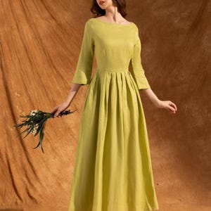 ALICE - Robe midi en lin à encolure bateau | Robe élégante pour cérémonie | Robe d'invité de réception de mariage | Robe en lin avec poches| Vêtements en lin image 3
