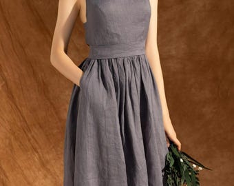 Open back dress for woman LYLA, Corset back linen dress, A line sleeveless summer dress, Flare linen dress, Bridesmaid, Wedding dress