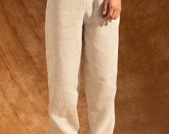 Linen Pants for Men | Mens Linen Lounge Pants | Mens Organic Pants | Natural Flax Trousers for Men | Pajama Pants | Elastic Pants for Men