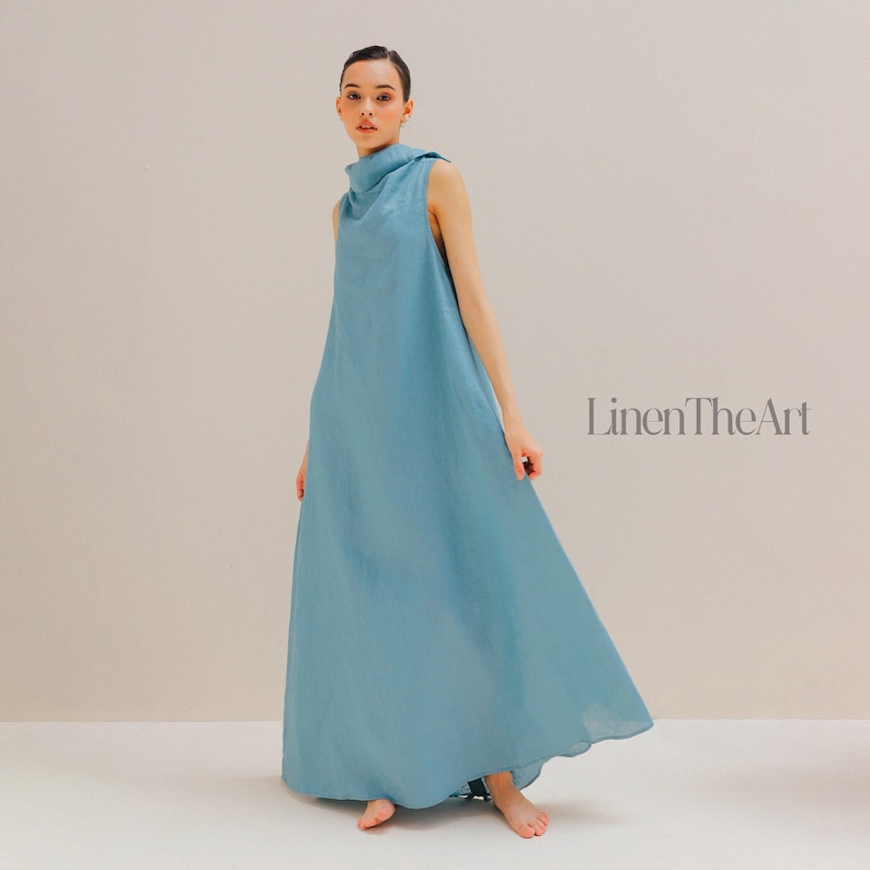 LILY Linen Elopement Dress | Rehearsal Dinner Dress For Bride | Wedding guest dress | Sleeveless Linen Dress Turtleneck | Plus Size Linen immagine 2