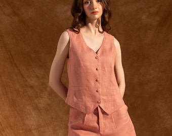 ZOE Linen Vest with Buttons, Linen Vest Women, Linen Vest Top,V-neck Linen Waistcoat, Linen Top, Sleeveless Linen Top,100% Linen Top Women