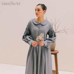 BLISS Puffy Sleeves Linen Dress | Victorian Dress | Winter Linen Dress | Graduation dress | Prom Dress For Her | Linen Cottagecore Dress