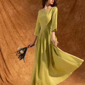 ALICE - Robe midi en lin à encolure bateau | Robe élégante pour cérémonie | Robe d'invité de réception de mariage | Robe en lin avec poches| Vêtements en lin image 5