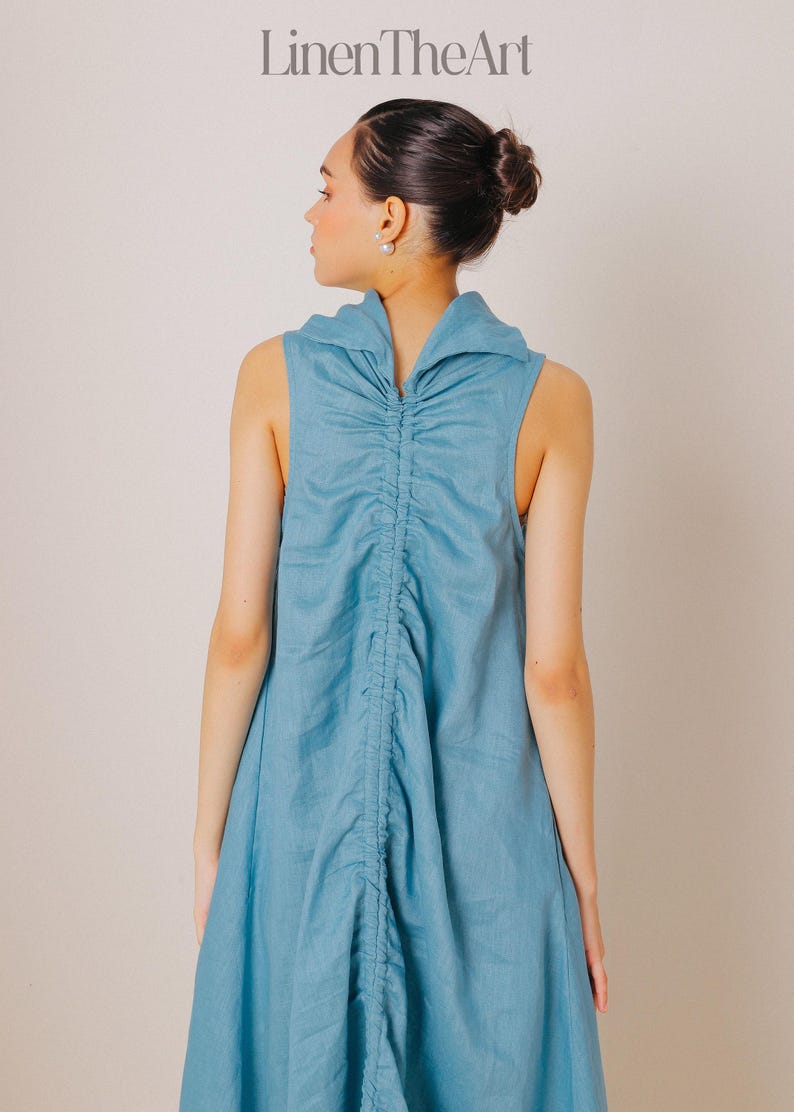 LILY Linen Elopement Dress | Rehearsal Dinner Dress For Bride | Wedding guest dress | Sleeveless Linen Dress Turtleneck | Plus Size Linen immagine 4