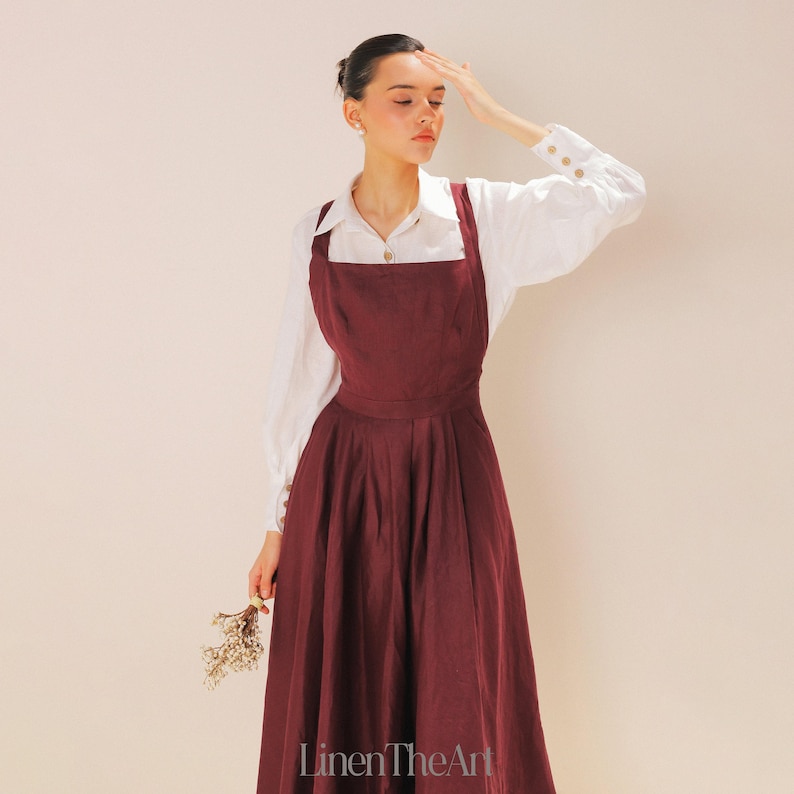 Vestido de lino tipo delantal BREEZE / Vestido delantal con espalda cruzada / Vestido midi de lino / Vestido multiusos para mujer / Ropa de lino de tallas grandes imagen 5