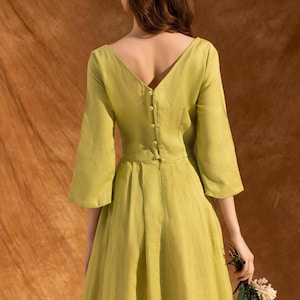 ALICE - Robe midi en lin à encolure bateau | Robe élégante pour cérémonie | Robe d'invité de réception de mariage | Robe en lin avec poches| Vêtements en lin image 1