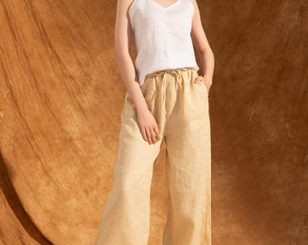 Linen Two-Piece Summer Set, Linen Sleeveless Top and Wide Leg Palazzo Pants, Women Linen Set, Women Linen Suit Set, 100% Linen Clothing