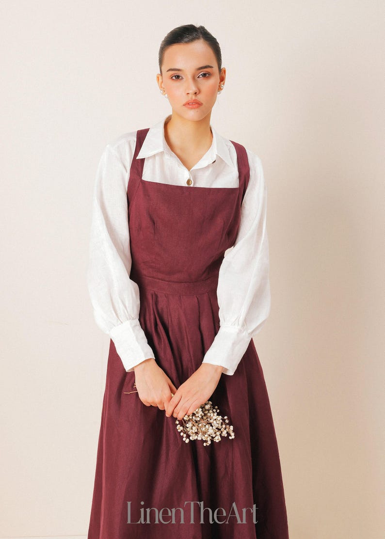 Vestido de lino tipo delantal BREEZE / Vestido delantal con espalda cruzada / Vestido midi de lino / Vestido multiusos para mujer / Ropa de lino de tallas grandes imagen 4