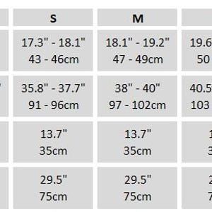 a table with various measurements and sizes for different clothing items such as shoulder, chest volume, sleeve length, and the length of the product.