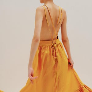 Linen Tie Back Dress AURORA | Linen Dress | Linen Dress with Pockets | Boho Open Back Maxi Dress | Linen Summer Dress | Natural Dress