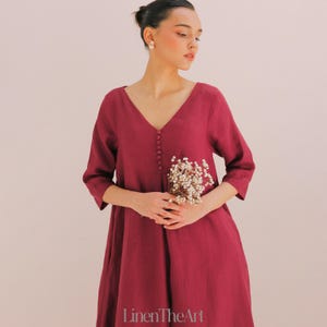 VITA Linen Maxi Dress With Pocket | Wedding Guest Dress | Long Linen Clothing | Plus Size Dress | Autumn Summer Linen Dress | Wrapped Button