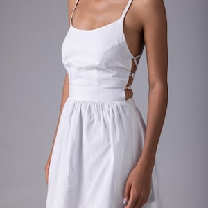 MISSY White Linen Dress, Minimalist Maxi Dress with Pockets, Simple Linen Dress, Open Back Dress, Women Clothing, Bridesmaids Linen Dress