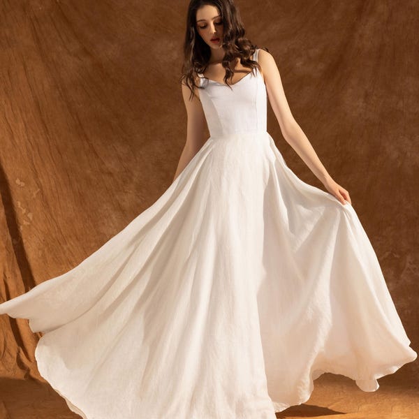 VIVIENNE Linen Beach Wedding Dress | Minimalist Boho Bridal Gown | Engagement Party | Simple A-line Reception Dress | Custom Elopement Dress