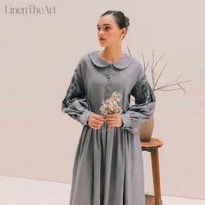 BLISS Puffy Sleeves Linen Dress | Victorian Dress | Winter Linen Dress | Graduation dress | Prom Dress For Her | Linen Cottagecore Dress