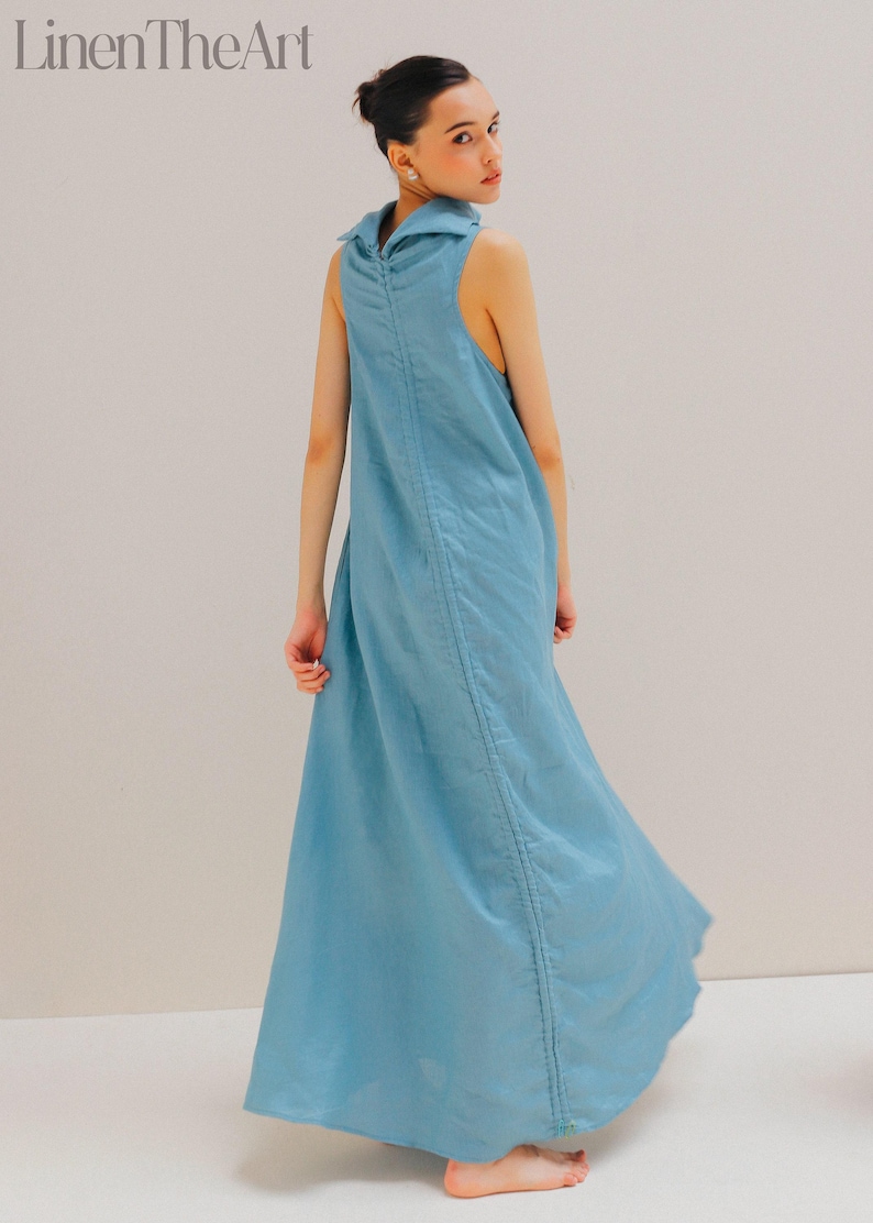 LILY Linen Elopement Dress | Rehearsal Dinner Dress For Bride | Wedding guest dress | Sleeveless Linen Dress Turtleneck | Plus Size Linen immagine 5