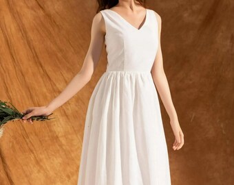 Open back dress for woman, Corset back linen dress, A line sleeveless summer dress, Flare linen dress, Bridesmaid, Wedding dress