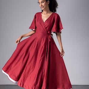 Linen Dress with Belt and Pockets ALBA, Classic Linen Dress Women, Linen Midi Dress, Elegant Linen Dress, Simple Wrap Dress, Linen Dress