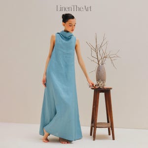 LILY Linen Elopement Dress | Rehearsal Dinner Dress For Bride | Wedding guest dress | Sleeveless Linen Dress Turtleneck | Plus Size Linen