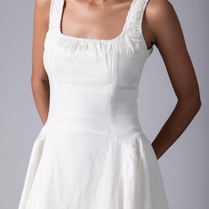 ELORA White Linen Dress for Women, Minimalist Maxi Dress Pockets, Simple Linen Dress, Linen Wide Strap Dress, Linen Clothing