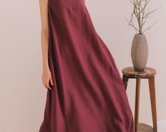 LAVENDER Linen Maxi Dress With Pocket | Linen Maxi Dress | Summer Linen Dress | Sleeveless Linen Dress with Pockets | Plus size Linen Dress