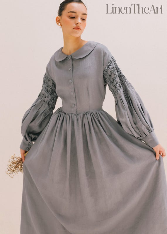 BLISS Puffy Sleeves Linen Dress | Victorian Dress | Winter Linen Dress | Graduation Dress | Prom Dress for Her | Linen Cottagecore Dress