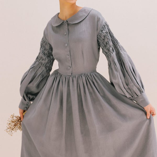 BLISS Puffy Sleeves Linen Dress | Victorian Dress | Winter Linen Dress | Graduation dress | Prom Dress For Her | Linen Cottagecore Dress