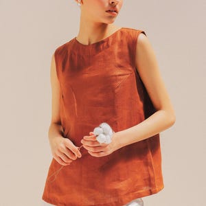 FLEUR Linen Top | 100% Linen Boat-Neck Top | Loose Fit Summer Shirt | Plus Size Linen Blouse | Summer Linen Top
