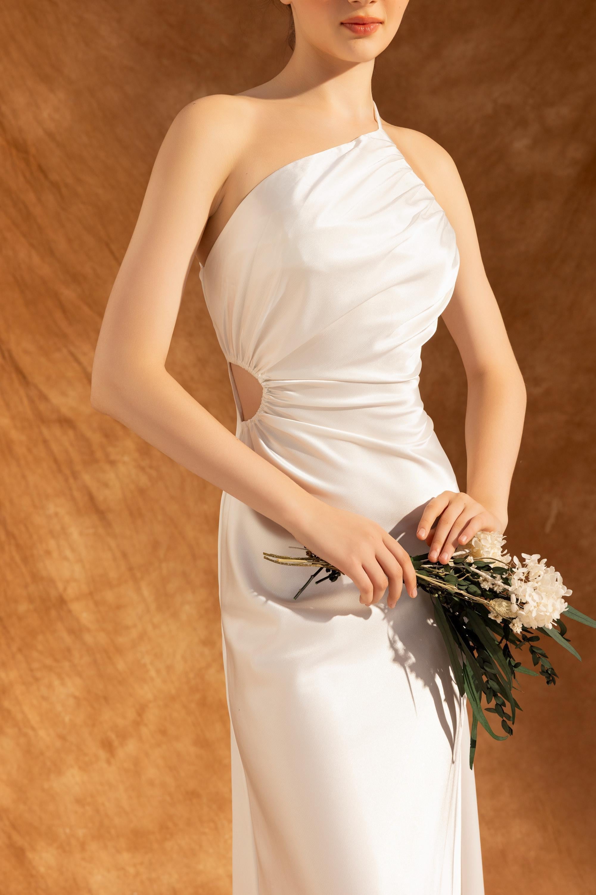 Silk One-Shoulder Midi Dress