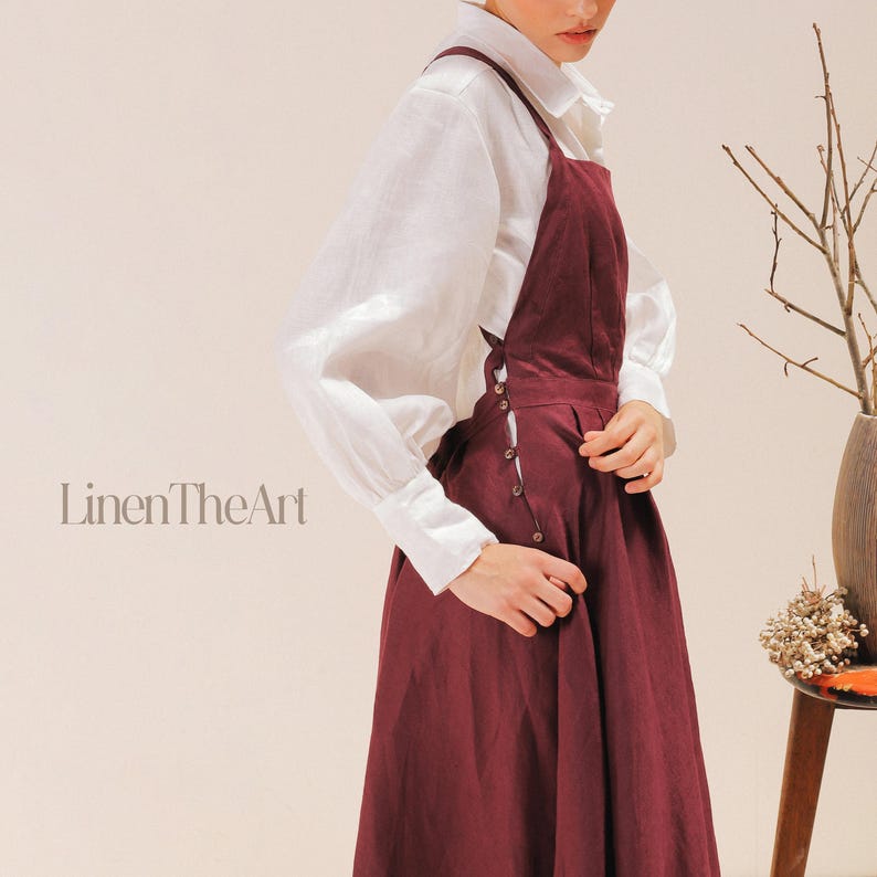 Vestido de lino tipo delantal BREEZE / Vestido delantal con espalda cruzada / Vestido midi de lino / Vestido multiusos para mujer / Ropa de lino de tallas grandes imagen 6