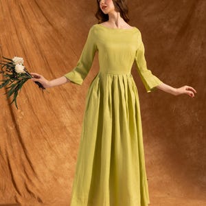 ALICE - Robe midi en lin à encolure bateau | Robe élégante pour cérémonie | Robe d'invité de réception de mariage | Robe en lin avec poches| Vêtements en lin image 4