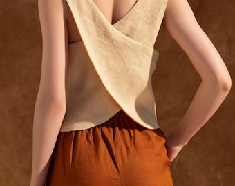 Women Linen Top, Linen Clothing Women ELE, Cross back Linen Top, Linen Tank Top,Linen Top for Women,Sleeveless Linen Top,Reversible Tank Top