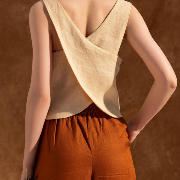 Women Linen Top, Linen Clothing Women ELE, Cross back Linen Top, Linen Tank Top,Linen Top for Women,Sleeveless Linen Top,Reversible Tank Top