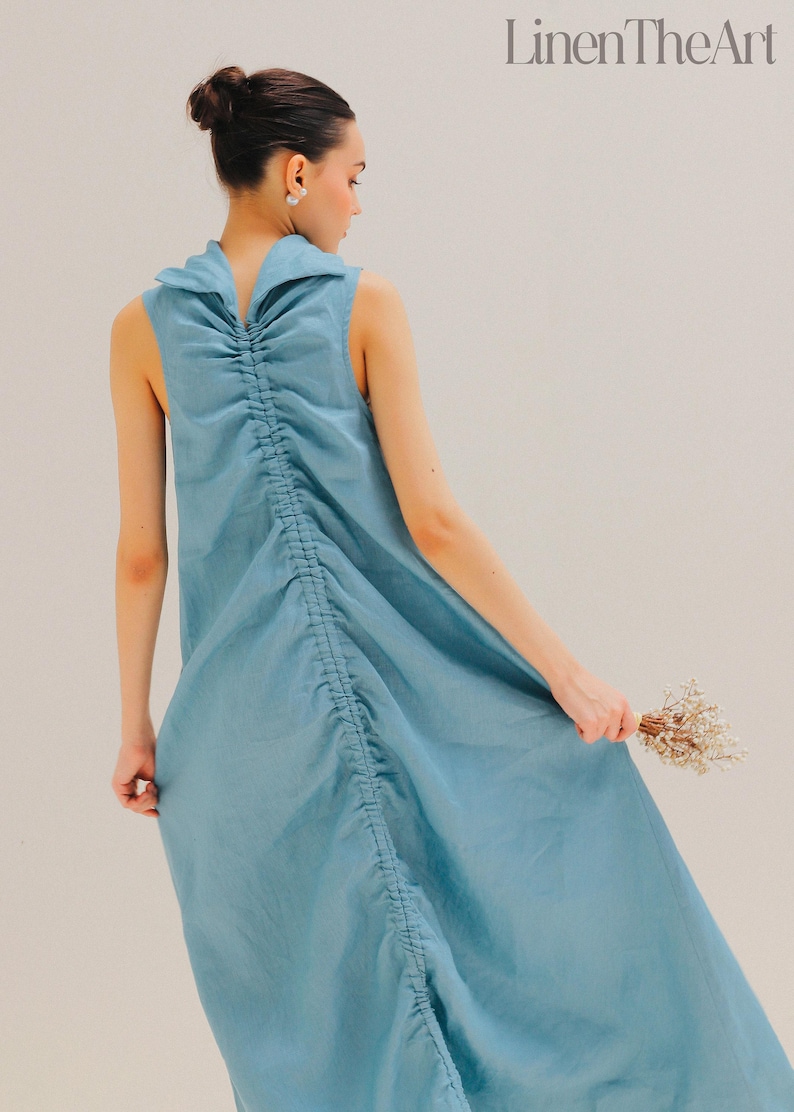 LILY Linen Elopement Dress | Rehearsal Dinner Dress For Bride | Wedding guest dress | Sleeveless Linen Dress Turtleneck | Plus Size Linen immagine 7