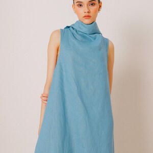 LILY Linen Elopement Dress | Rehearsal Dinner Dress For Bride | Wedding guest dress | Sleeveless Linen Dress Turtleneck | Plus Size Linen immagine 3
