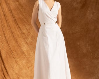 KATE Linen Wrap V-neck Dress | Elegant Minimalist Midi Dress | Simple Prom Dress| Garden Party Celebration Dress| Casual Elopement Dress