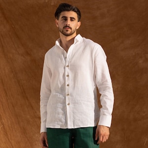 HAVEN Mens Linen Shirt – Mens Summer Shirt - White Linen Shirt - Natural Fabric Shirt – Men Linen Resort Wear  - Mens Linen Button Up Shirt