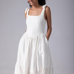Linen Cottagecore Tie Strap Dress | VIVIAN Dress | Vintage Corset Dress | Plus Size Clothing | Layering Dress | Renaissance Dress For Her