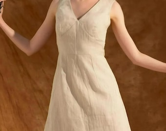 EMMA Linen Cocktail Mini Dress | Custom Minimalist Garden Party Dress | Simple Wedding Courthouse Dress| Elegant A-line V-neck Day Dress
